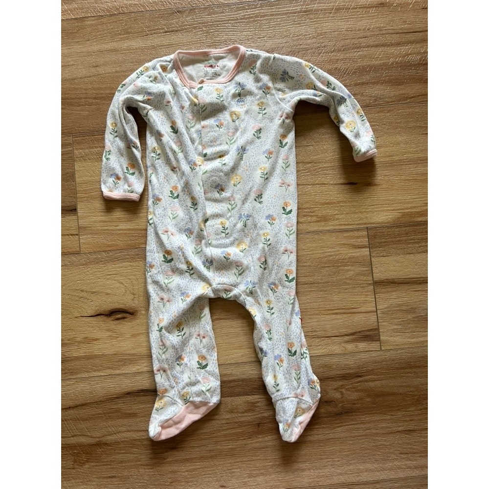 Magnetic Me Footie Sleeper Baby 6-9 Mo White Floral Organic Magnetic Closure
